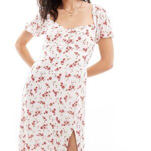 Hollister Floral Midi Dress, Size S - White & Red